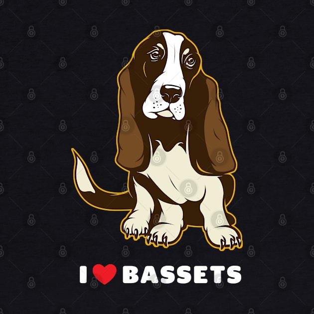 I Love Bassets Dog Art by Rumble Dog Tees